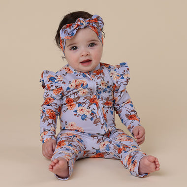 Vintage Blossom Organic Snugglesuit Convertible Romper with Frill | Snuggle Hunny