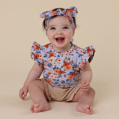 Vintage Blossom Short Sleeve Organic Bodysuit with Frill | Snuggle Hunny