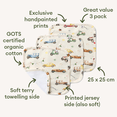 Vintage Cars Organic Wash Cloths | Snuggle Hunny