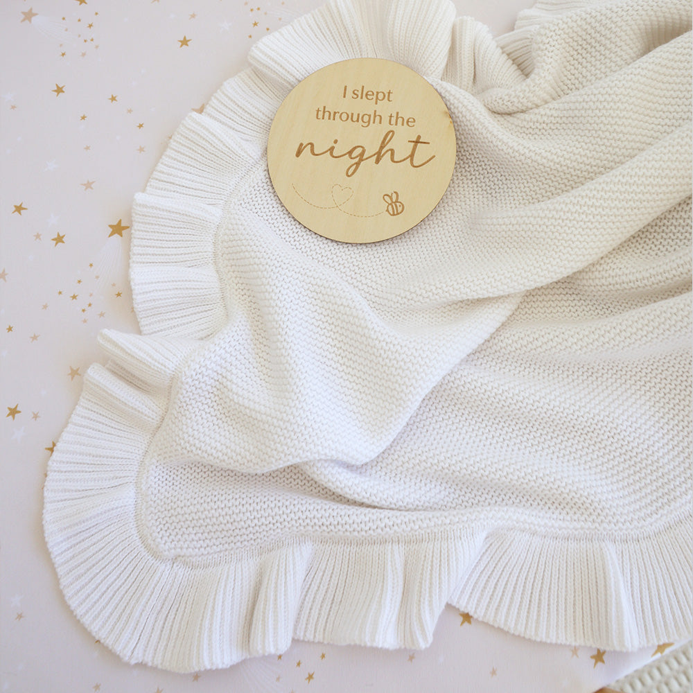 White Ruffle Knit Organic Baby Blanket - View 3