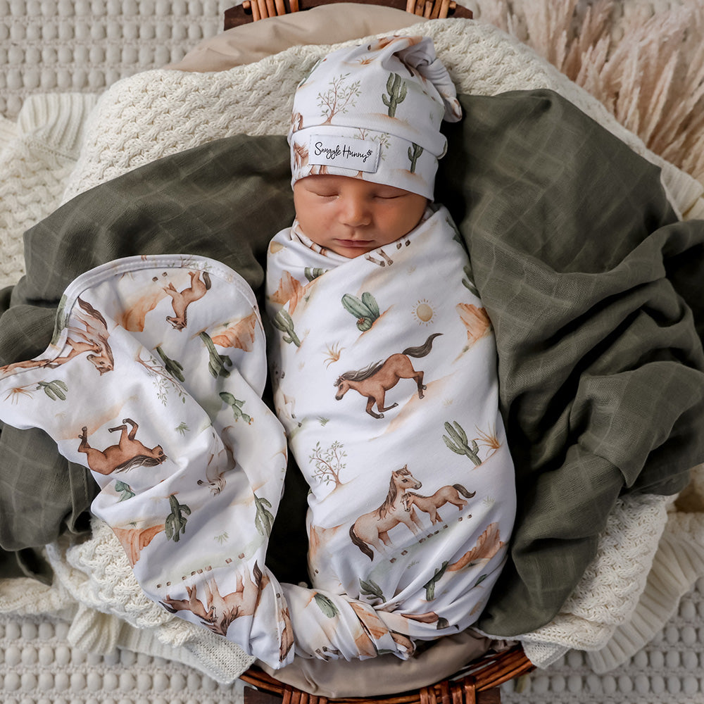 Wild Horses Organic Jersey Wrap & Beanie Set - View 3