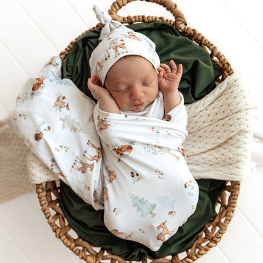 Woodland Tales Organic Jersey Wrap & Beanie Set | Snuggle Hunny