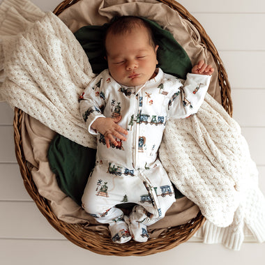 Trains Organic Snuggle Sleepsuit Zip Footie | Snuggle Hunny